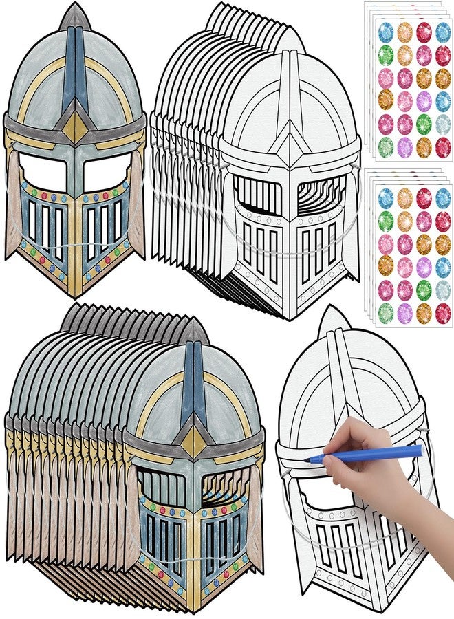 Blueweenly 24 Pack Color Your Own Knight Mask Craft Kit DIY Knight Paper Mask Party Favors Crafts for Kids and Fun Home Activities Party Dress up Theme Supplies - Image 1